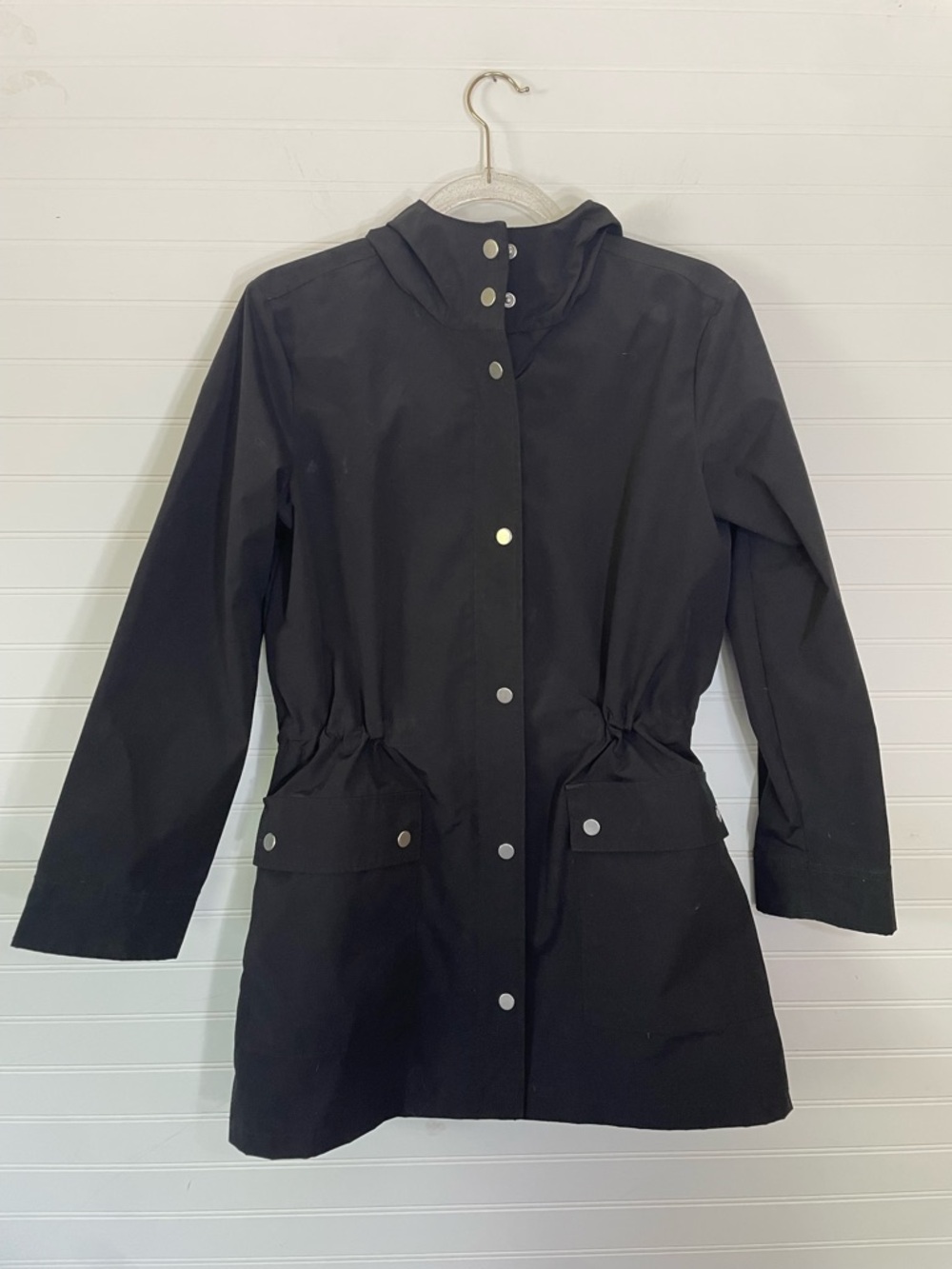 J.Crew Utility Rain Field Jacket Black Hooded Full-Zip Snap Coat NEW XSmall $165 - Picture 4 of 8